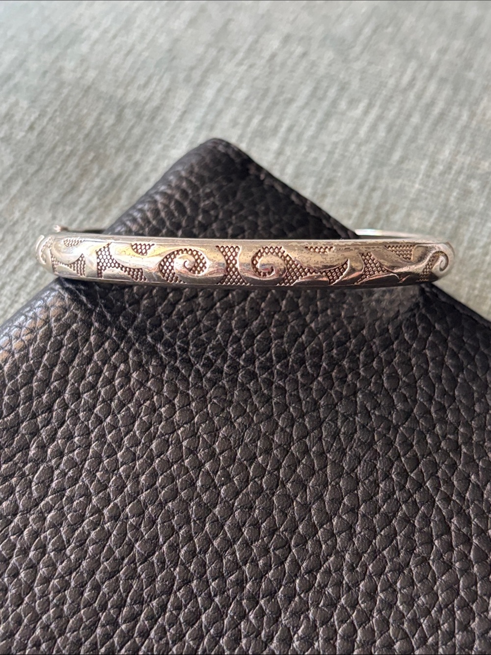 Brighton Andalusia Silver Tone Scroll-Engraved Hinged Bangle Bracelet